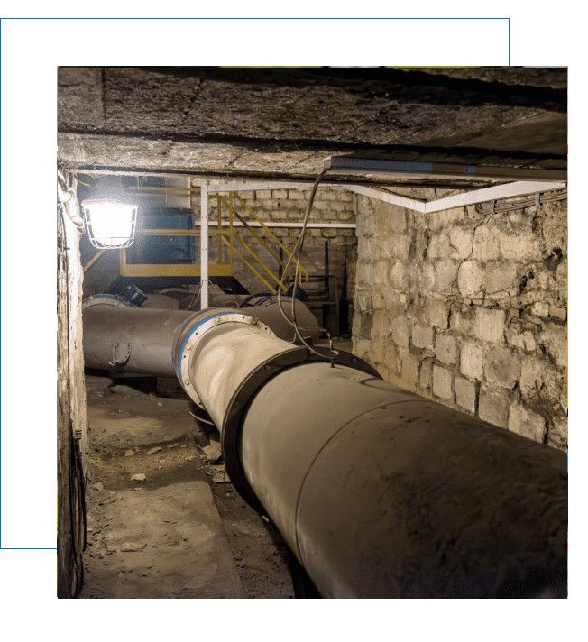 Dimly lit underground pipe system