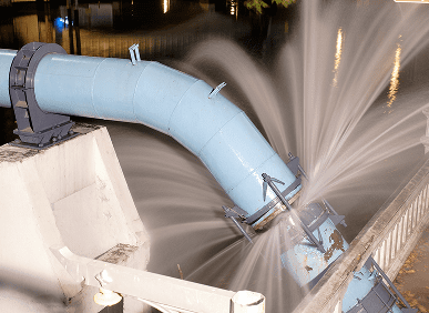 Industrial water pipe leakage at night